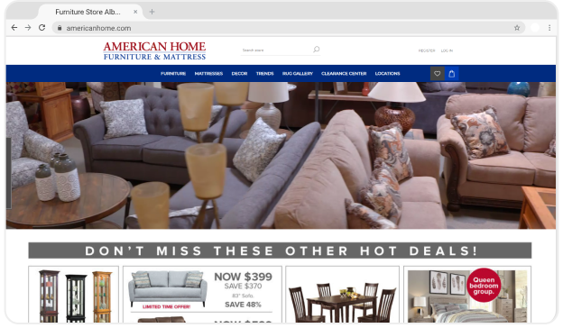 American Home Furniture's eSTORIS Website Homepage